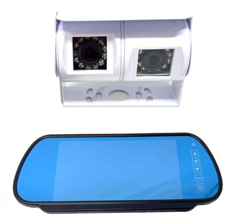 Dolphin Automotive Motorhome Van Dual Twin 12v Commercial Reversing Reverse Rear View Parking Camera (Camera With 7 Mirror Monitor)