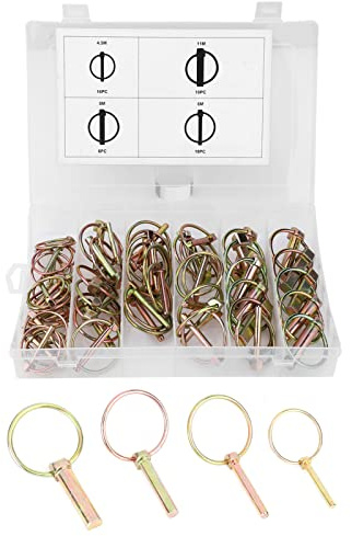 Kit assortimento di Coppiglie con Spinotto a Scatto, 50 pezzi perno d'arresto anulare di sicurezza in acciaio per rimorchio per trattori agricoli