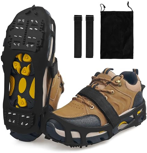 Steigeisen Spikes Grödel für Schuhe Wanderschuhe Bergschuhe Eisspikes mit 24 Nägel Schuhkrallen Ice Klampen Traktion für Winter EIS Klettern Bergsteigen Wandern Walking