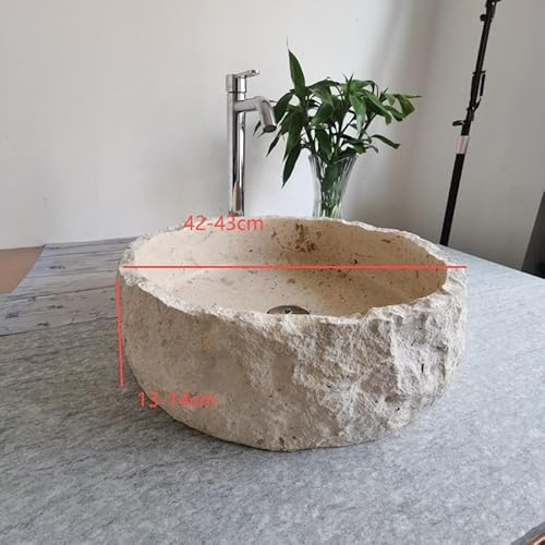 Lavandino rotondo da appoggio in pietra travertino beige 40,1 x 13,2 cm Chrocks