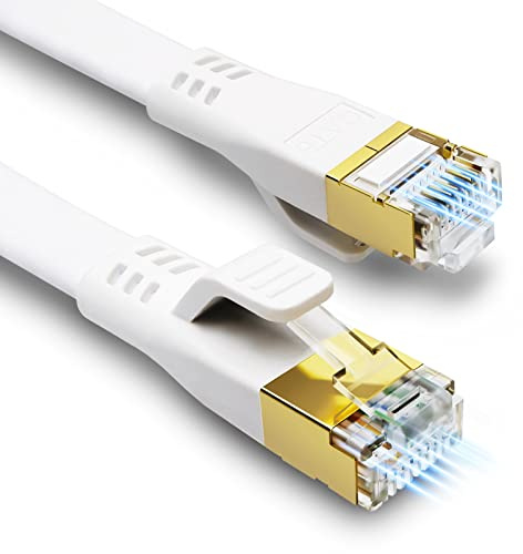 HUGIN Cat 8 LAN Kabel 5m, Netzwerkkabel Flach Cat 8 Ethernet Kabel, 40Gbps 2000MHz Gigabit POE Patchkabel Internetkabel für Gaming PC PS5 PS4 Switch Router Modem TV (5m/weiß)