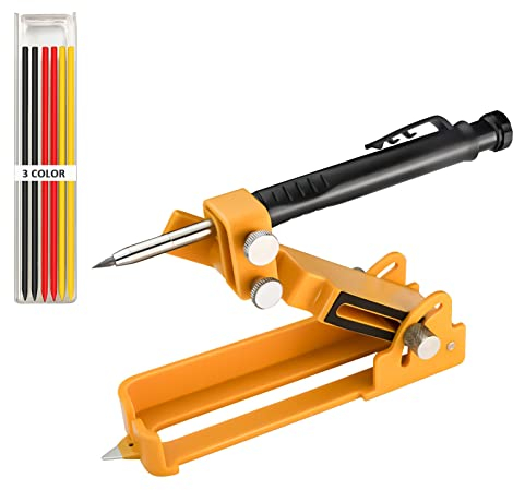 kingsea Strumento di scrittura multifunzione, con foro profondo, matita, per la costruzione di matite, per la lavorazione del legno fai da te, per contorno, strumento di misurazione preciso (giallo)