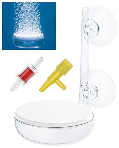Pawfly Aquarium 3,5 cm Luftstein Scheibe Winziger Mikroblasen Diffusor Release Tool Kit mit Saugnapf Luftregelventil und Rückschlagventil Zubehör für Nano Luftpumpen Kleine Eimer und Aquarien