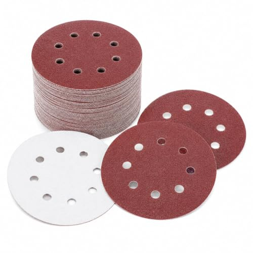 Discos de Lija 125 mm P180, 100 Piezas, 8 Agujeros para Lijadora Excéntrica | Grano P180 para lijado fino, alisado y preparación antes del acabado