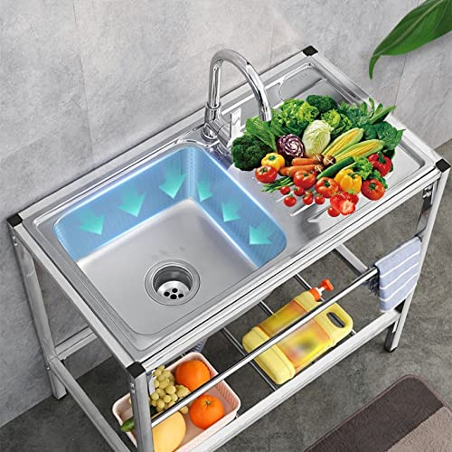 Universalspüle Edelstahl Waschbecken mit unterschrank Spülbecken küche mit Abtropffläche,Handwaschbecken Werkbank ausgussbecken Einzelbecken mit Hahn für Wäsche Hinterhof Garage Camping (Color : Sing