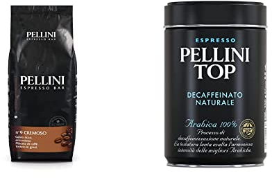 Pellini Caffè - Café en Grano Pellini Espresso Bar N. 9 Cremoso - 1 Kg & Caffè, Top 100% Arábica Para Cafetera Moka Descafeinado Natural, 1 Lata de 250 gr