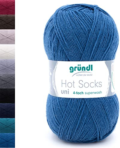 Sockenwolle 4fädig uni blau | 100g Gründl Hot Socks 4-fädig einfarbig | 75% Wolle, 25% Polyamid | Strumpfwolle Sockengarn (4ply, 4fach) Wolle für Socken stricken (87 - enzian)