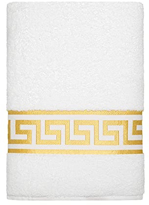 Belle Arti Premium Mäander handdukar, duschhanddukar, gästhanddukar, fluffig frotté, bomull (set om 2 – 30 x 50 cm, vit)