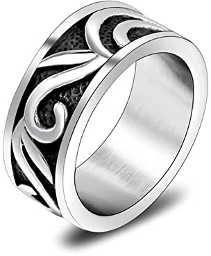 Vorsteckring Silber, Vintage Ringe Men Titan Edelstahl Vintage Filigraner Ring Breit 9mm Geschenk Ringe für Männer Größe 60 (19.1)