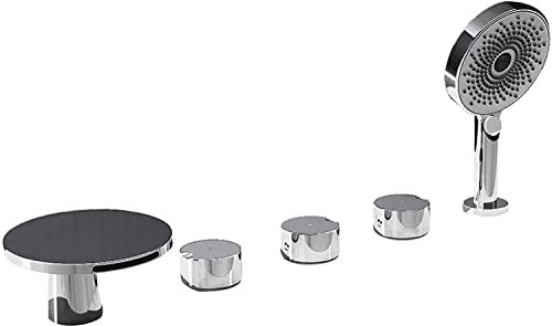 Badewannenarmatur Wasserfall, Badewanne Wasserhahn Messing Wannenbatterie Set Deckhalterung Wannenarmatur mit Handbrause, 1500 mm Brauseschlauch, Umsteller(3 Griffe 5 Löcher),Chrome (Color : Chrome)