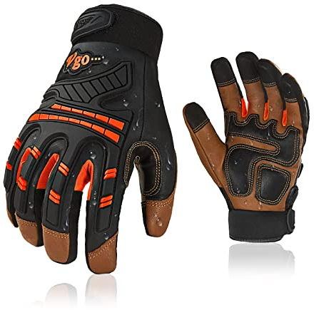 Vgo... Work Gloves Anti Impact Touchscreen in Goat Leather Water Repellent, Antivibration Utility Safety Gloves for Assembly Logistic Garden Warehouse, 1 pair
