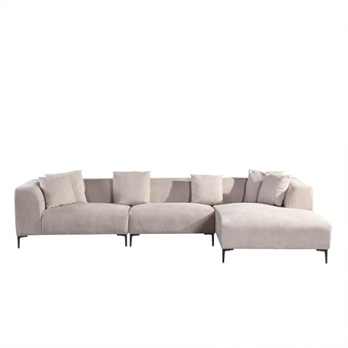 Home Deluxe Ecksofa Torino - Farbe: Beige, Ausführung: Rechts - 344 x 74 x 178 cm I Samtsofa, Sofa, Wohnlandschaft