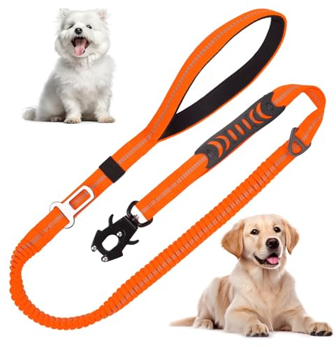 ioutrssli Hundeleine Große Hunde 1.7m Länge, komfortabler Gepolsterter Griff & reflektierende elastische Leine, Nylon Bungee Hundeleinen Elastisch mit Auto Sicherheitsgurt Schnalle Metallhaken