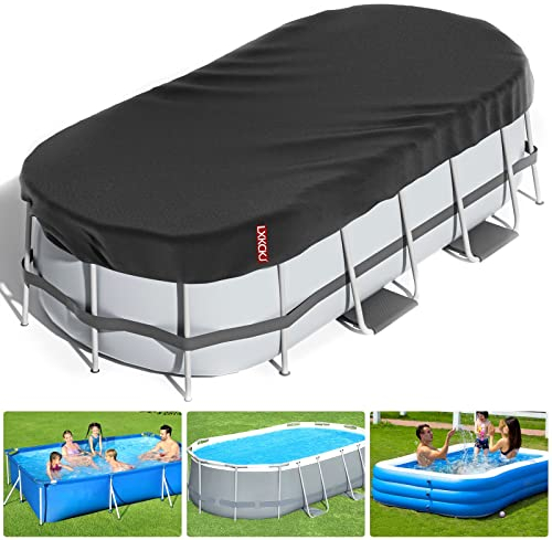 LXKCKJ Cubierta ovalada de alberca de 12 x 18 pies con piscina sobre el suelo, protector solar de alberca, cubierta de alberca de invierno con juego de accesorios, ideal para resistente al frío y a