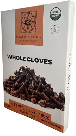 Flavours of Ceylon – Ceylon Whole Cloves – Hand Picked – 100 Grams (3.5 oz) Pure Ceylon Cloves – Made in Sri Lanka – 100% USDA Organic Certified – For Tea, Cooking