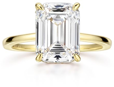 Michooyel Gold 4ct Smaragd Ringe, Verlobungsring für Damen, Ehering aus Sterlingsilber, Versprechensring Zirkonia Smaragdschliff