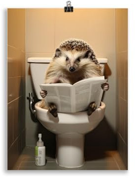 Generisch Tiere auf dem Klo - Igel Toiletten-Bild, Klo-Poster, Deko fürs Badezimmer oder Gäste-WC, Lustig, Ungerahmt