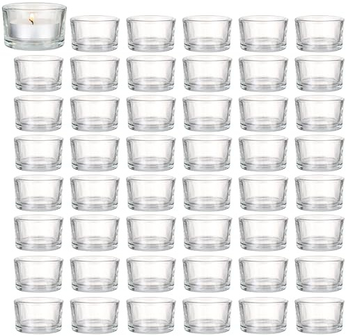 MATANA – Elegante Teelichthalter aus klarem Glas für romantische Abendessen, Verlobung, Hochzeit, Jahrestag, Zuhause, Spa, Party-Dekorationen, 5 x 3 cm Teelichtgläser (48er Pack)