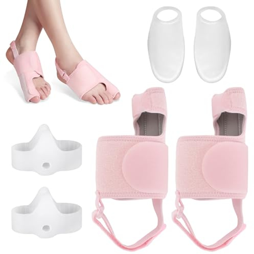 Hallux Valgus korrigering, tåkorrigering hammartår, justerbar tåkorrigering rosa, tåavskiljare silikon, tåskydd silikon stor tå, set med 3 delar konfirmationskorrigering för kvinnor och män