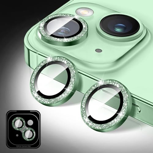 Kucheed Proteggi Obiettivo Fotocamera Glitterato Compatibile con iPhone 13/13 Mini, Adesivi per Copertura Fotocamera in Vetro Temperato, Allineamento Automatico dei Singoli Anelli Metallici