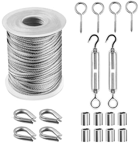 Stahlseil 30M/15M Edelstahl Draht Seil Kabel Hängen Wäscheleine Kabel Zelt Schnur Kit Outdoor Garten Kabel Leitplanke Engere Haken Set Drahtseil(15M)