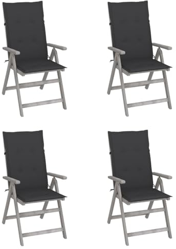 ZEYUAN Verstellbare Gartenstühle 4 STK. mit Auflagen, Gartenmöbel, Balkonstühle, Hochlehner, Balkonmöbel, Bistrostuhl, Balkonset, Garten Stühle, Sit Möbel, Armlehnenstuhl, Massivholz Akazie