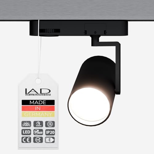 LAD 3-Phasen Schienen Deckenstrahler SOL LED, schwarz 4000K Hochwertiger Strahler für Stromschienen Schienensystem Leuchte - Made in Germany