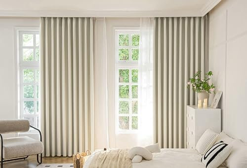 Homxi Blickdichte Gardinen Verdunkelungsvorhang 2er Set,2 x 107W x 244H cm,Blickdichter Vorhang Jugendzimmer Beige Einfarbig Vorhang Ösen Modern