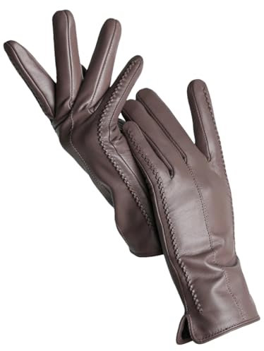 Dvbfufv Damen Handschuhe Damen Winter Warm Kurz Dünn Touchscreen Handschuhe Damen Lederhandschuhe, khaki, 7.5