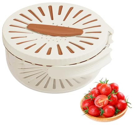 Skeadex Essoreuse à salade pliable, avec couvercle, diamètre 15,5 cm, pour salade, machine à laver les fruits avec passoire à bol, évier double couche épais pour laver et sécher les légumes (marron)