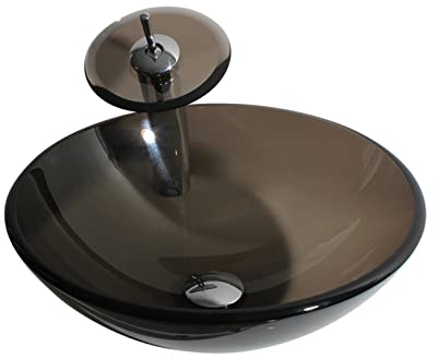 ABNNHK Badezimmerwaschbecken, Glaswaschbecken Balkon Handwaschbecken aus gehärtetem Glas Tischwaschbecken Rechteckiges Badezimmerwaschbecken mit Wasserfall-Wasserhahn