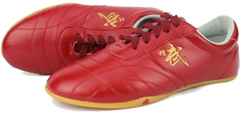 Crysterris Taichi Women's Kungfu Training Sneakers - Leather Wide, Karate & Martial Arts Shoes - Red (Size:44EU, Color:E)