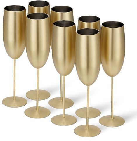 Oak & Steel - 8 Edelstahl Sektgläser (285ml), Champagner & Prosecco Gläser - Gold Matte - Robust & Unzerbrechlich - Geschenkset für Geburtstage & Weihnachten