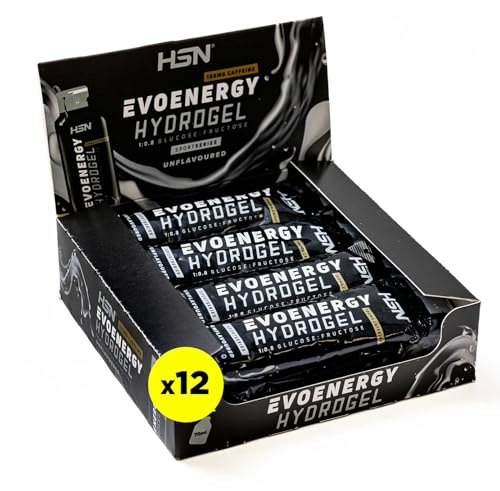 HSN Hydrogel Evonergy Lot de 12 boîtes de 12 unités de 70 ml avec caféine 30 g glucides par gel Rapport 1:0,8 (glucose : fructose) Haute aqueté sans OGM, végétalien, sans gluten ni lactose