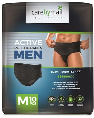CarebyMail Men Active Fit Incontinence Pants - Black - Protective Disposable Incontinence Pull Up Pants for Bladder Weakness | High Absorbency, Odour Control & Anti-Leak Barriers