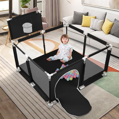 Parque infantil grande,126x126cm,modular,Parque de Juegos,50 bolas,parque infantil plegable parque infantil grande Parque infantil, con malla transpirable y cremallera (Negro)