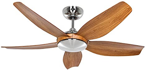 Eco Volare II Energy-Saving Ceiling Fan with Remote Control 116 cm Brushed Chrome / Natural Oak