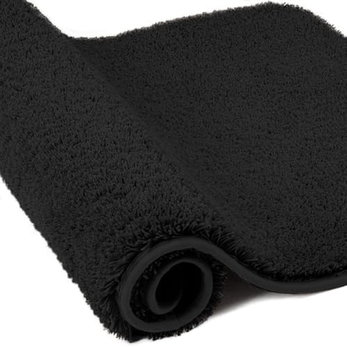 wyewye Mikrofaser-Badematte, Türmatte, 2 cm super dicker Badteppich, super saugfähiger Badezimmerteppich 60x120 cm, Schwarz