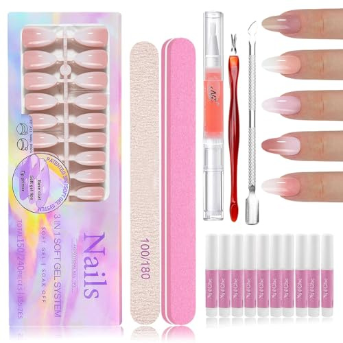 150 Stück Gradient Falsche Nägel Kit - 5 Farben Almond tip Ombre Design Künstliche Fingernägel Zum Aufkleben - Full Cover Press on Nails für Frauen & Mädchen - Fake Nails für Maniküre DIY (Almond)