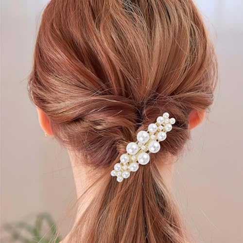 Haarspange Gold Perlen – Französische Barrette für Hochzeit | haarspange perlen, französische haarspange hochzeit, french barrette clip, goldener haarschmuck, haarspangen elegant