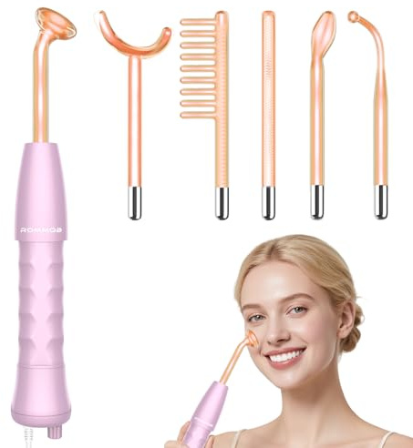 High Frequency Wand, ROMMQB Professional 6 Neon High Frequency Facial Machine, Portable Skin Light Therapy Wand Device for Hair Growth, Acne, Wrinkle, Skin Tightening Facial Massager Wand (Orange)