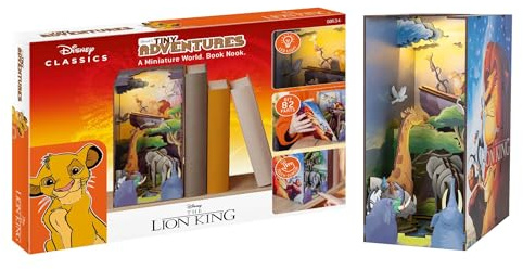 Revell Tiny Adventures Buchstütze König der Löwen I Disney 3D Holz Puzzle mit LED I Simba Szene als Miniatur-Book Nook für Bücherregal I Kreatives Geschenk für Kinder, Filmfans & Bastelbegeisterte