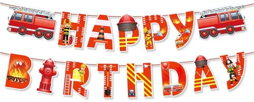 Tourima Feuerwehr Happy Birthday Girlande, Geburtstagsdeko für Kinderparty