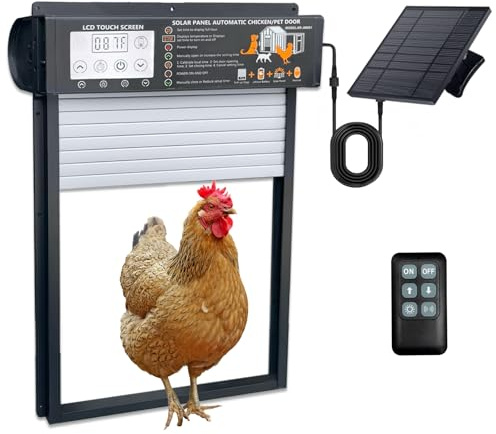 VUEBEE Automatische Hühnerstalltür Solarbetrieben mit Timer & Lichtsensor, Bewegungsmelder, LCD-Display & Fernbedienung, Wetterfeste Hühnertür für Huhn, Enten, Kaninchen