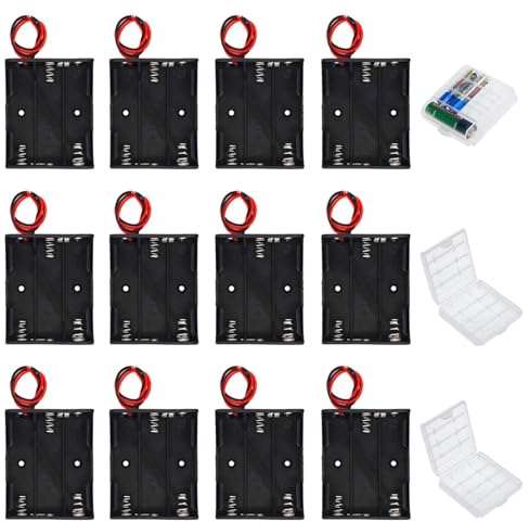 GTIWUNG 12 stycken AA batterihållare hölje plast batteri förvaringslåda, batterihållare för 3 x 1,5 V AA batterihållare 4,5 V med anslutningskabel (3 lösningar)