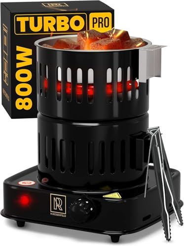 M. ROSENFELD Accenditore elettrico a carbone per narghilè, FIRE Tower 3.0 Pro, con cavo extra lungo da 150 cm, cestello di carbone rimovibile e 2 pinze (Black 800 PRO)