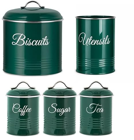 Innoteck 5 Piece Kitchen Canister Set with Utensil Holder Green