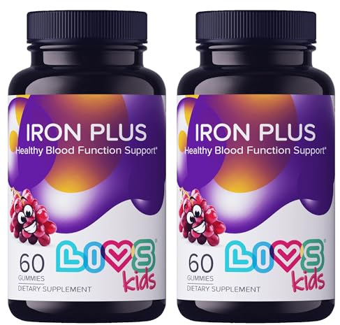 LIVS Iron Gummies for Kids with Vitamin C | Chewable Supplement As Gummy for Children with Vitamin B12, B3, B5, B6, Folate & Zinc | Energy Support, Non GMO & Gluten Free | 20mg Iron/Dose - 120 Count