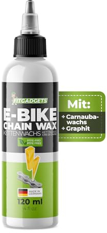 OH3 Fitgadgets E-Bike Kettenwachs 120 ml, PTFE-frei mit Carnaubawachs & Graphit, optimiert für E-Bikes, Cargobikes, Lastenräder, reduziert Reibung & Verschleiß, Made in Germany