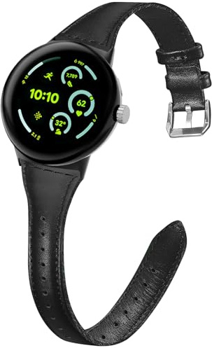 EverAct Slim Leather Compatible with Google Pixel 4/3 45mm Watch Band, Thin Narrow Soft Genuine Leather Adjustable Sport Strap for Pixel 3 45mm Women Men